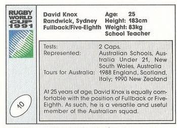 1991 Regina Rugby World Cup #10 David Knox Back